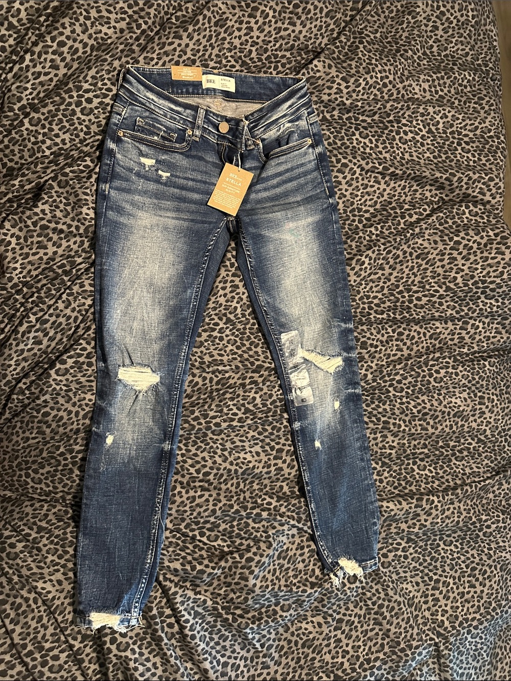 BKE Distressed Blue Women's Skinny Jeans